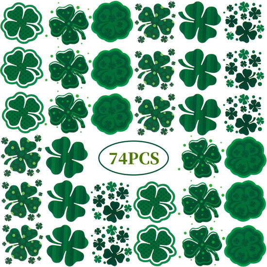 Picture of 74 Sheets St. Patrick's Day Tattoos Stickers, Include St. Patrick Day Stickers, Shamrock Tattoos and Green Temporary Tattoos, Lucky Clover Temporary Tattoos for Party Favors Accessories or Irish Party
