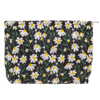 Picture of PAZIMIIK Makeup Bags for Purse Zipper Cosmetic Pouch Large Travel Canvas Make Up Organizer Tool Pouch for Women and Girls,Daisy Black