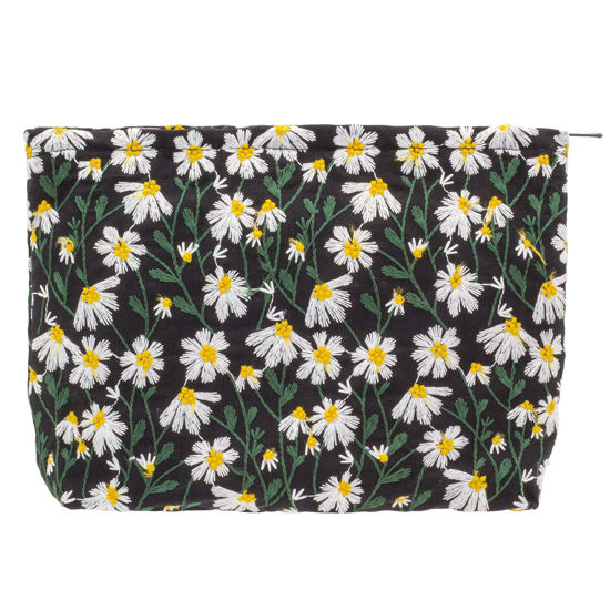 Picture of PAZIMIIK Makeup Bags for Purse Zipper Cosmetic Pouch Large Travel Canvas Make Up Organizer Tool Pouch for Women and Girls,Daisy Black