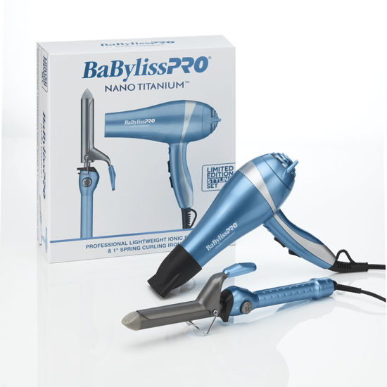 Picture of BaBylissPRO Nano Titanium Professional Lightweight Ionic Hair Dryer and 1" Spring Curling Iron