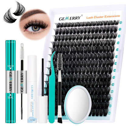 Picture of GEMERRY Fluffy Lash Extension Kit Thick Lash Clusters Kit Eyelash Clusters 280Pcs D Curl Eyelash Extension Kit With Lash Bond and Seal, Lash Remover, Lash Tweezers, DIY Lash Extension(80P-10-18mm)