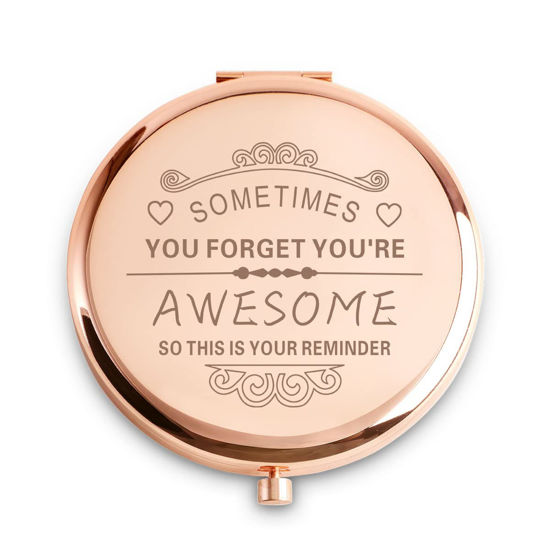 Picture of Personalized Compact Mirrors, Basket Stuffers, Inspirational Gifts for Birthday Valentines Day Galentines, Unique Present for Women Girls Her Friends Niece Granddaughter Daughter Sister Wife Graduates