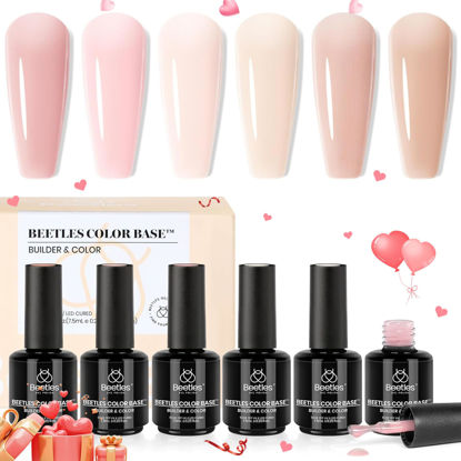 Picture of Beetles Base Color Gel Nail Polish, 6 Colors Nude Gel Polish Pink Peach Nail Polish Neutral Sheer French Tips Base Colors for Nails Rubber Base Soak Off Nail Art Design Valentine's Day Gifs for Women