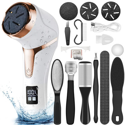 Picture of Hoxida Electric Callus Remover for Feet (with Dander Vacuum Cleaner), Quartz, Rechargeable Foot Pedicure Tools Foot File, Professional Foot Care Kit Deadskin Remover with 3Heads&2Speed,LCD Display