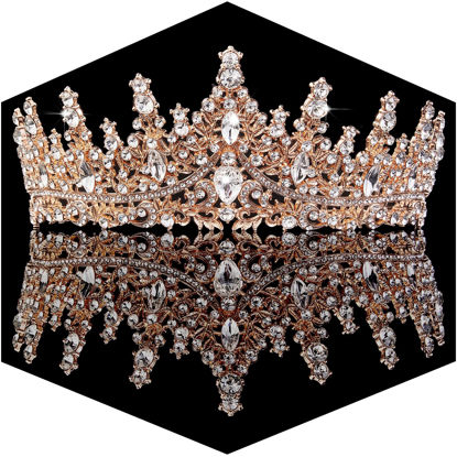 Picture of Rose Gold Crown for Women Crystal Princess Tiaras Rhinestone Queen Crowns Wedding Bridal Hair Accessories Birthday Prom Pageant Party Coming of Age Ceremony Photo Props(Rose Gold2)