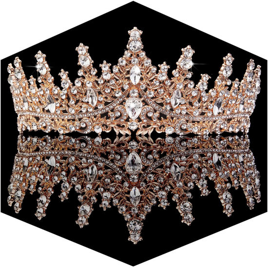 Picture of Rose Gold Crown for Women Crystal Princess Tiaras Rhinestone Queen Crowns Wedding Bridal Hair Accessories Birthday Prom Pageant Party Coming of Age Ceremony Photo Props(Rose Gold2)