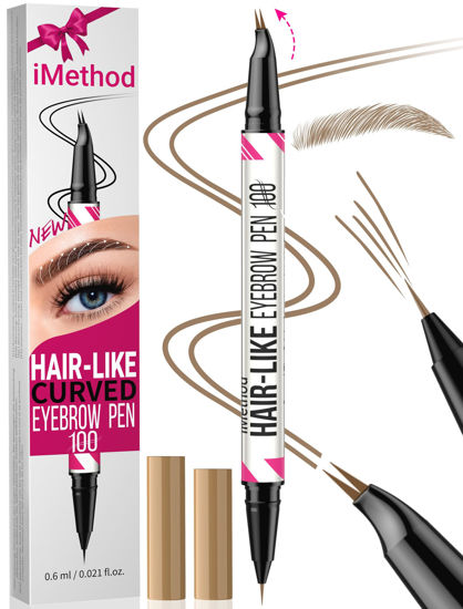 Picture of iMethod Curved Eyebrow Pen - Eyebrow Pencil, Brow Pencil 2-in-1 Dual-Ended Microblading Eyebrow Pen with Curved Tip and Precise Brush-Tip, Brow Pen for Natural Hair-Like Brows, Last All-Day, Blonde