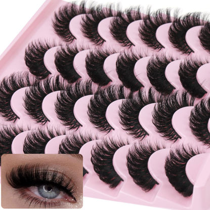 Picture of False Eyelashes Russian Strip lashes Cat Eye Eyelashes Faux Mink Lashes Fox Eye Fluffy Dramatic Fake Lashes Look Like Extension Eyelashes Long Strip Wispy Lashes14 Pairs