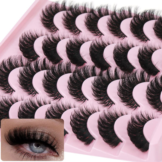Picture of False Eyelashes Russian Strip lashes Cat Eye Eyelashes Faux Mink Lashes Fox Eye Fluffy Dramatic Fake Lashes Look Like Extension Eyelashes Long Strip Wispy Lashes14 Pairs