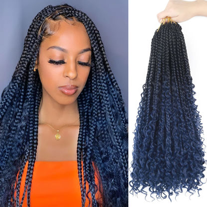 Picture of Goddess Box Braids Crochet Hair With Curly Ends 18 Inch Bohomian Box Braids Crochet Braids 8 Packs 3X Crochet Braids Synthetic Braiding Hair Extension for Black Women (18 Inch (Pack of 8), MDark Blue)