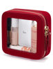 Picture of Popvibe Clear Makeup Bag Travel Cosmetic Case Transparent Toiletry Bag with Zipper, Portable Make Up Organizer Traveling Compact Car Bag for Essentials, Red, Mini
