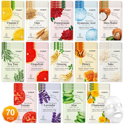Picture of KONEUK 70 Pack Sheet Face Masks Skincare, Hydrating Face Masks Suitable for All Skin Types, Bulk Facial Mask Gifts Set for Women Skin Care, Home Skincare Spa for Sensitive Skin