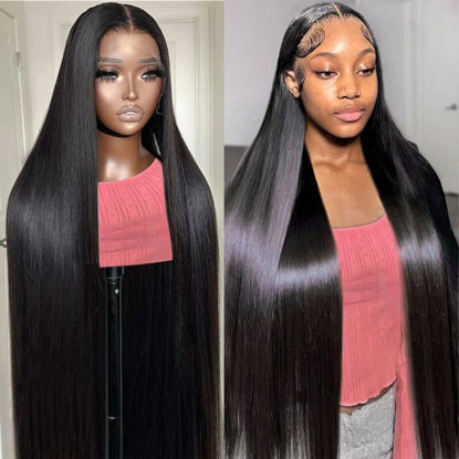 Picture of 30 Inch 13x6 Lace Front Wigs Human Hair 200 Density Straight HD Lace Front Wigs Human Hair Straight Glueless Wigs Human Hair Pre Plucked 13x6 HD Frontal Human Hair Lace Front Wigs for Women