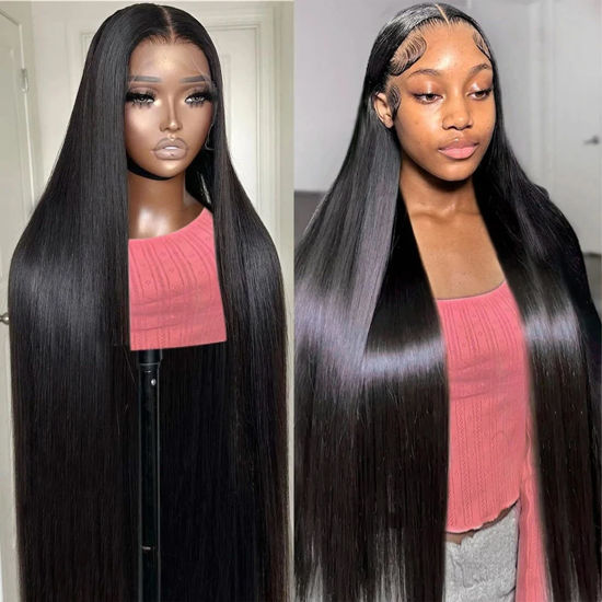Picture of 30 Inch 13x6 Lace Front Wigs Human Hair 200 Density Straight HD Lace Front Wigs Human Hair Straight Glueless Wigs Human Hair Pre Plucked 13x6 HD Frontal Human Hair Lace Front Wigs for Women