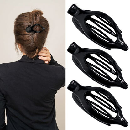 Picture of ATODEN Black Hair Barrettes - Alligator Claw Clips, 3 French Lay Down Duck Billed Clips for Thin Hair