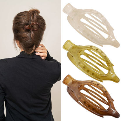 Picture of ATODEN Flat Claw Clips Barrettes for Women - Alligator Hair Clips (3 Pcs), Duck Billed Clips for Thin & Medium Hair Styling, Jaw Clamps