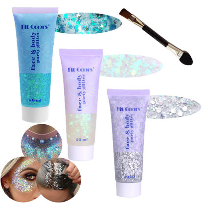 Picture of Body Glitter Face Glitter Gel: Singer Concerts Disco Festival Rave Accessories Face Glitter Makeup 150ml Chunky Sequins Mermaid Face Body Hair Glitter Gel (White&Silver&Lake Blue)