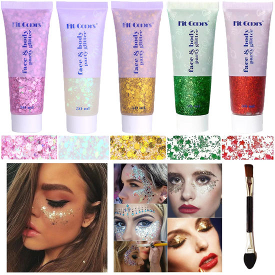 Picture of Body Glitter Face Glitter Gel: Singer Concerts Disco Festival Rave Accessories Face Glitter Makeup 250ml Chunky Sequins Mermaid Face Body Hair Glitter Gel (White&Pink&Gold&Green&Red)