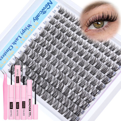 Picture of Wispy Lash Clusters Kit DIY Lash Extension Kit Natural Look C Curl Cluster Eyelash Extension Kit Volume 10-16MM Individual Eyelashes Kit with Lash Remover by Newcally