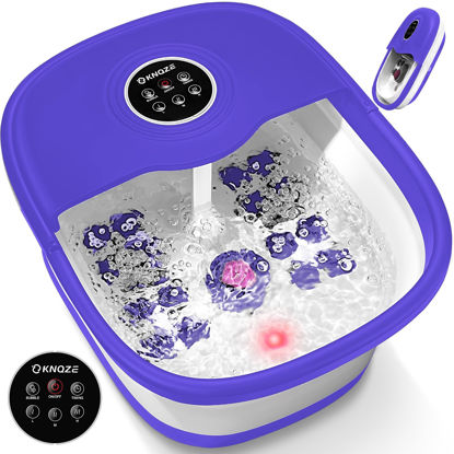 Picture of Collapsible Foot Spa Bath with Heat, Remote Control, Temperature Control, Bubbles, Pumice Stone, Red Light, Timer, 16 Massage Roller Pedicure Foot Spa for Relaxation and Stress Relief, Purple