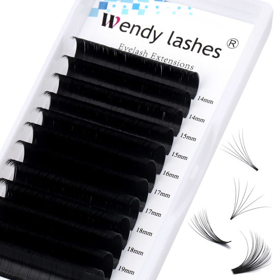 Picture of Wendy Lashes Easy Fan Lash Extensions D Curl Eyelash Extension Volume Lash Extension Rapid Self Fanning Lashes 0.05 thickness Eyelash Extensions Mega Fans 14-20mm Lashes Extensions(0.05-D, 14-20mm)