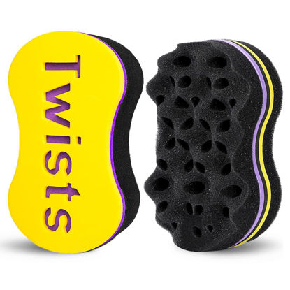 Picture of 2Pcs Yellow Curl Sponge Set for Men & Women - Small Holes Design, Two-Sided for Natural and Black Hair Styles, Twist Sponge Brushes