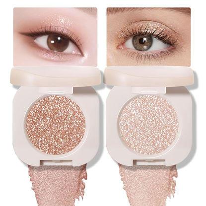 Picture of FeiCuiYun 2PC Single Color Glittler eye shadow, Monochrome Glittler Eyeshadow, light Shimmer eyeshadow, Glittler Pressed Powder Single Vegan Eyeshadow; Talc, Paraben & Cruelty Free, (09+11)