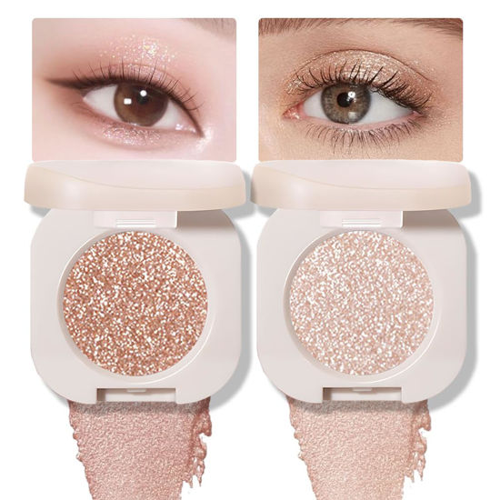 Picture of FeiCuiYun 2PC Single Color Glittler eye shadow, Monochrome Glittler Eyeshadow, light Shimmer eyeshadow, Glittler Pressed Powder Single Vegan Eyeshadow; Talc, Paraben & Cruelty Free, (09+11)