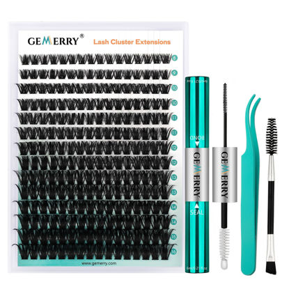 Picture of GEMERRY Thick Lash Clusters Kit Fluffy Lash Extension Kit Cluster Lashes 280Pcs D Curl Eyelash Extension Kit With Bond and Seal, Lash Tweezers, DIY Lash Extension(100P-8-16mm)