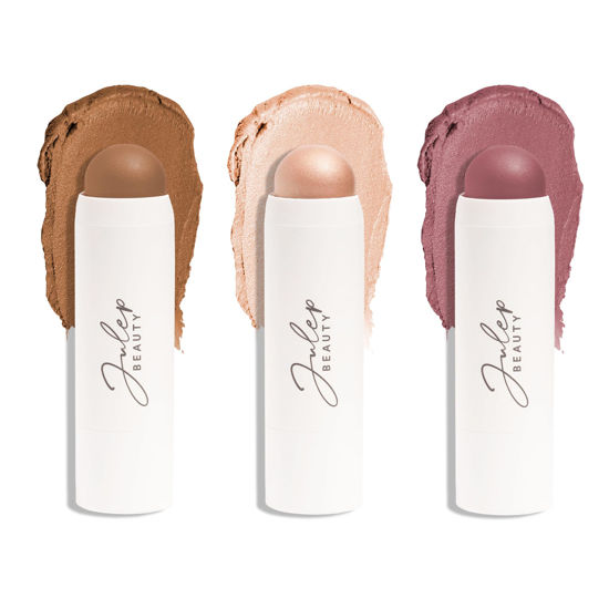 Picture of Julep Skip the Brush 3-in-1 Color Stick for Eyes, Cheeks, and Lip Trio Muted Mauve, Neutral Bronze, Sheer Glow