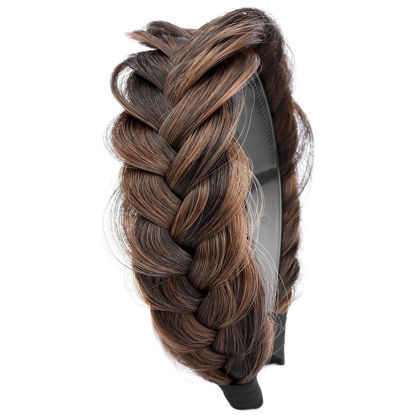Picture of DIGUAN Wide Messy Braided Headband With Teeth Synthetic Hair Plaited Headband High Elasticity Braids Chunky Fishtail Braided Hair Band Hairpiece for Girls Women Beauty Accessory (Copper Brown)