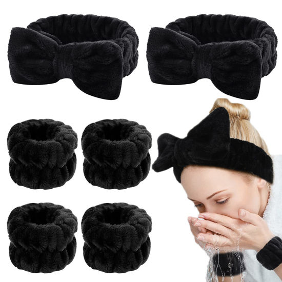 Picture of WHAVEL 6PCS Spa Headband and Wristband Set, Face Wash Headband Makeup Skincare Headband Wrist Bands for Washing Face