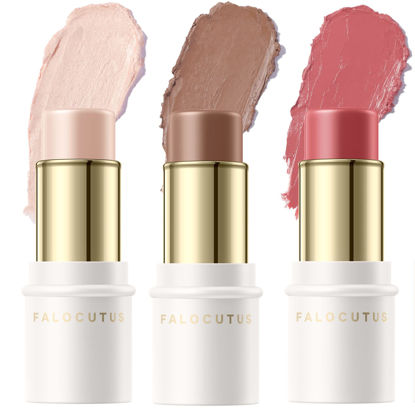Picture of FALOCUTUS 3 Pcs LIGHT-MEDIUM Contour Stick Set,Cream Blush & Highlighter Bronzer Pen,Long Lasting & Smooth Natural Face Contouring Illuminator,Professional Makeup Kit for All Skin