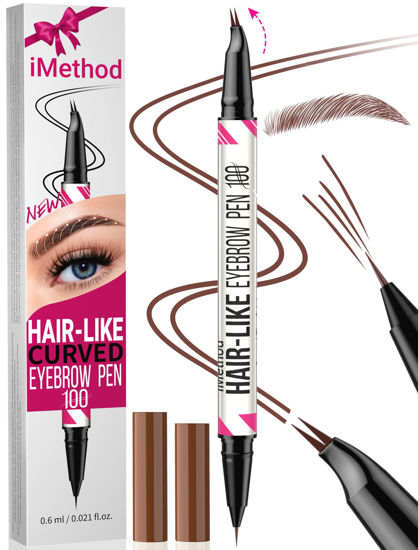 Picture of iMethod Curved Eyebrow Pen - Eyebrow Pencil, Brow Pencil 2-in-1 Dual-Ended Microblading Eyebrow Pen with Curved Tip and Precise Brush-Tip for Natural Hair-Like Brows, Last All-Day, Reddish Brown