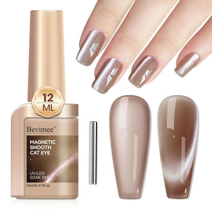 Picture of Bevimee Cat Eye Gel Nail Polish Moonlight, 12ML High Gloss Smoothie Glitter Brown Cat Eye Nail Polish Gel Magnetic Holographic UV Gel Polish for Nail Art Manicure Salon DIY at Home 1PC