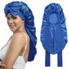 Picture of AWAYTR Long Satin Bonnet for Women - Double Layer Elastic Silk Bonnet for Braids Hair Sleeping Cap with Tie Band (Royal Blue)