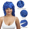 Picture of AWAYTR Long Satin Bonnet for Women - Double Layer Elastic Silk Bonnet for Braids Hair Sleeping Cap with Tie Band (Royal Blue)