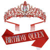 Picture of "Birthday Queen" Sash and Crystal Tiara Set Tiara and Crowns for Women COCIDE Birthday Gift for Girl Kit Decorations Set Rhinestone Hair Accessories Glitter Stain Silk Sash for Party
