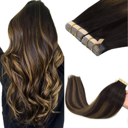 Picture of GOO GOO Tape in Hair Extensions Human Hair, 2/6/2 Balayage Dark Brown to Chestnut Brown, 20inch 100g 40pcs, Thick Ends Straight Seamless Tape in, Invisible Tape in Hair Extensions Human Hair