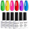 Picture of RARJSM Neon Jelly Gel Nail Polish Set 6pcs Clear Crytal Glass Yellow Blue Green Red Pink Purple Transparent Sheer Gel Varnish LED UV Curing Requires French Manicure Soad off Summer Iridescent Colors