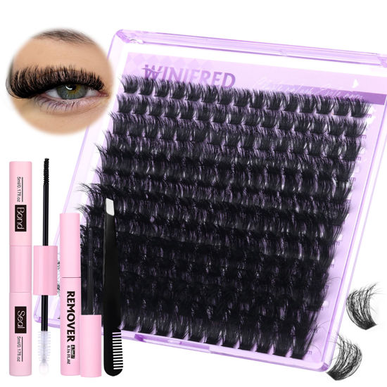 Picture of Winifred Lashes Extension Kit Fluffy Thick Lash Clusters Kit 100D Volume Wispy Lash Clusters Mink Individual Lashes Kit DIY Lash Bond and Seal Lash Remover Lash Tweezers