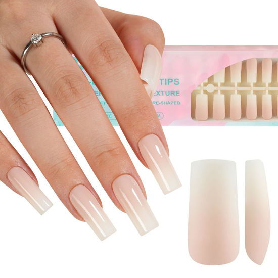 Picture of Misssix Ombre Gel Nail Tips, 150Pcs White Gradient Press on Nails Long Square, No Need to File Tips Pre-lasting, Fake Nails for Nail Art DIY 15 Sizes