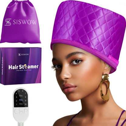 Picture of Hair Steamer for Deep Conditioning w/10-level Heats Up Quickly, Heating Cap for Deep Conditioner - Thermal Steam Cap For Black Hair, Great For Hair Treatment (Purple)