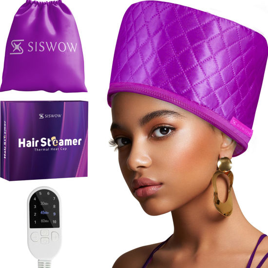 Picture of Hair Steamer for Deep Conditioning w/10-level Heats Up Quickly, Heating Cap for Deep Conditioner - Thermal Steam Cap For Black Hair, Great For Hair Treatment (Purple)
