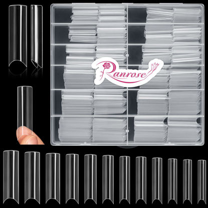 Picture of Ranrose 480PCS Extra Long Half Nail Tips C Curve,XXL Super Long Half Cover Deep C Curve False Nails 12 Sizes Tapered Square Nail Tips Press on Nails with Box
