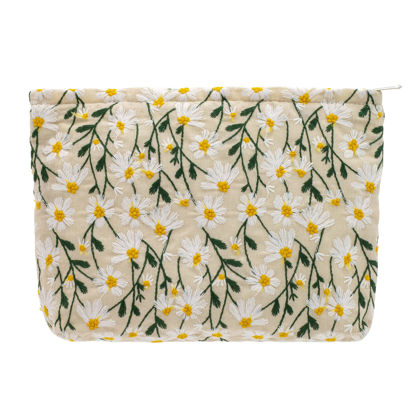 Picture of PAZIMIIK Makeup Bags for Purse Zipper Cosmetic Pouch Large Travel Canvas Make Up Organizer Tool Pouch for Women and Girls,Daisy White
