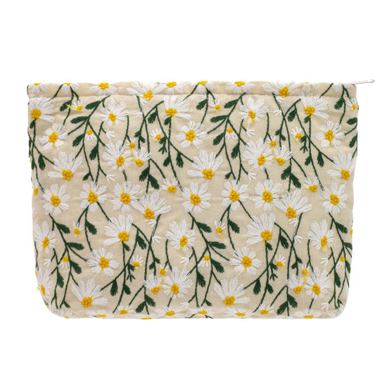 Picture of PAZIMIIK Makeup Bags for Purse Zipper Cosmetic Pouch Large Travel Canvas Make Up Organizer Tool Pouch for Women and Girls,Daisy White