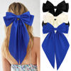 Picture of Velscrun Hair Accessories: 3Pcs Silky Satin Oversized Hair Bows and Barrettes in White, Black, and Dark Blue - Large Ribbons with Long Tails for Women and Girls