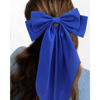 Picture of Velscrun Hair Accessories: 3Pcs Silky Satin Oversized Hair Bows and Barrettes in White, Black, and Dark Blue - Large Ribbons with Long Tails for Women and Girls