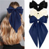Picture of Velscrun Hair Bows for Women Girls 3Pcs White Hair Bow Black Hair Bow Navy Blue Big Hair Bows Clip Silky Satin Large Hair Ribbons Oversized Long Tail Hair Bows Hair Barrettes Hair Accessories Gifts